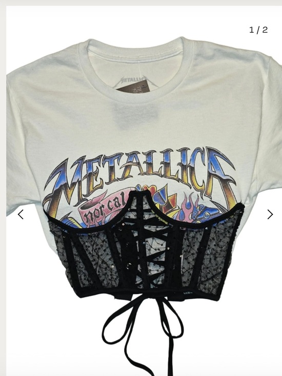Metallica Tops - ISO Women's White Graphic Tee with Black Lace Corset Overlay